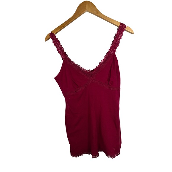 American Eagle Outfitters Tops - American Eagle Berry Red Lace Trim Camisole Tank Top Womens Size Medium